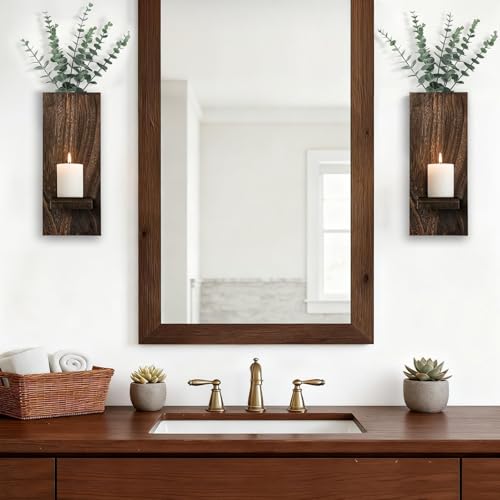 Treory Wood Wall Planter Set of 2 Wooden WallMounted Vase with Shelf for Plants Candles Farmhouse Hanging Wall Decor for Living Room Bedroom Bathroom Entryway Narrow Spaces 138 x 5 - Image 3