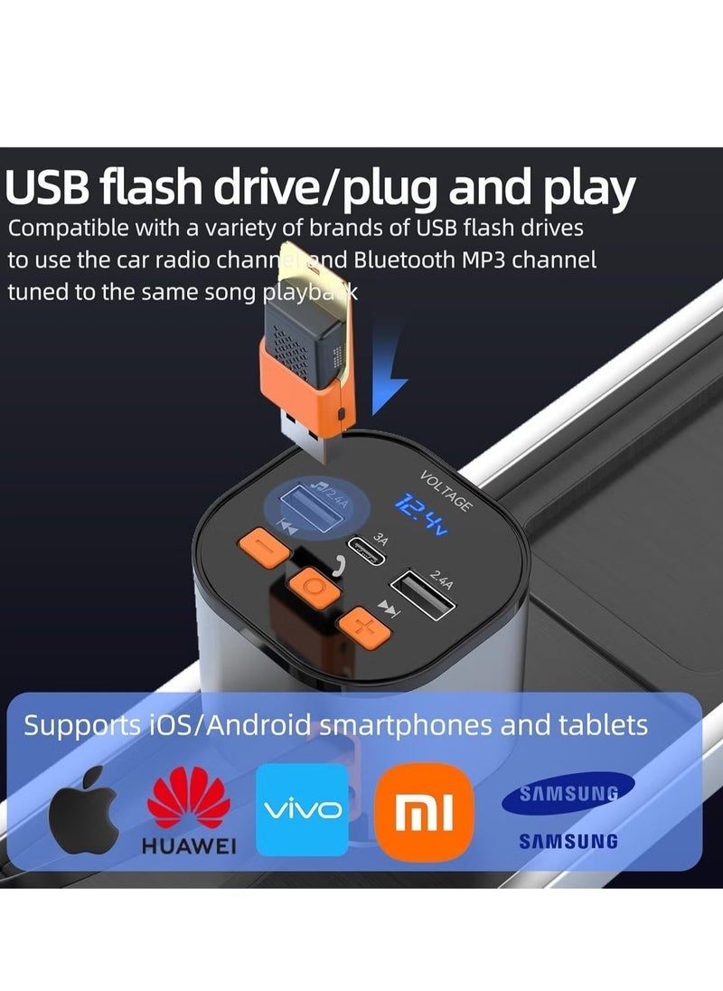 Bluetooth FM Transmitter Car Adapter – 50W Fast Charger with Dual Retractable Cables, Bluetooth 5.0 Receiver, Hands-Free Calling  Music Streaming for 12V/24V Vehicles - Image 5