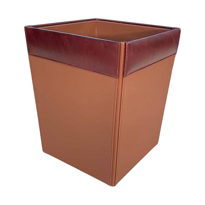 Dacasso Mocha Leather Waste Basket - Image 1