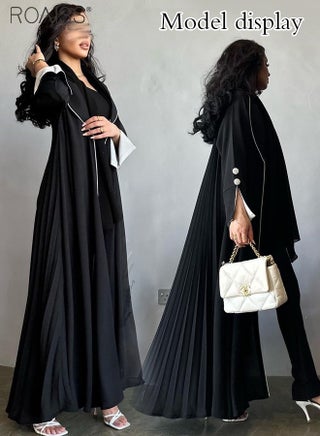 Fashionable Elegant Cardigan Abaya for Women Lapel Long Sleeve Back Pleated Muslim Cardigan Coat Women's Daily Commuting Formal Occasions Long Skirt Coat Black - view 4