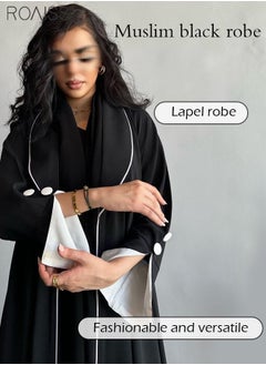 roaiss Fashionable Elegant Cardigan Abaya for Women Lapel Long Sleeve Back Pleated Muslim Cardigan Coat Women's Daily Commuting Formal Occasions Long Skirt Coat Black  - Image 5