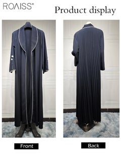 roaiss Fashionable Elegant Cardigan Abaya for Women Lapel Long Sleeve Back Pleated Muslim Cardigan Coat Women's Daily Commuting Formal Occasions Long Skirt Coat Black  - Image 2