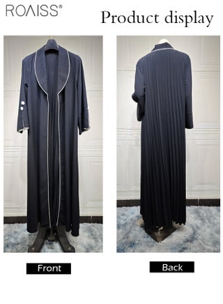 Fashionable Elegant Cardigan Abaya for Women Lapel Long Sleeve Back Pleated Muslim Cardigan Coat Women's Daily Commuting Formal Occasions Long Skirt Coat Black - view 2