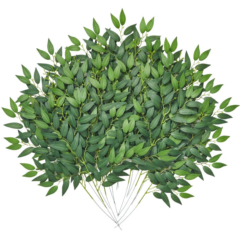 Serwalin 16Pcs Artificial Italian Ruscus Greenery Stems 216 Fake Green Leaves Decor Silk Plants Spray for Wedding Arch Bouquet Table Centerpieces Vase Filler Home Decor