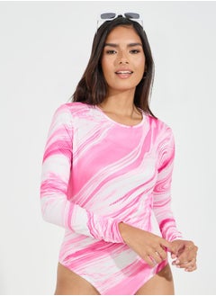 Styli Marbled Print Round Neck Bodysuit  - Image 1