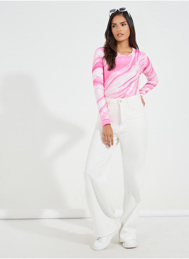 Styli Marbled Print Round Neck Bodysuit  - Image 2