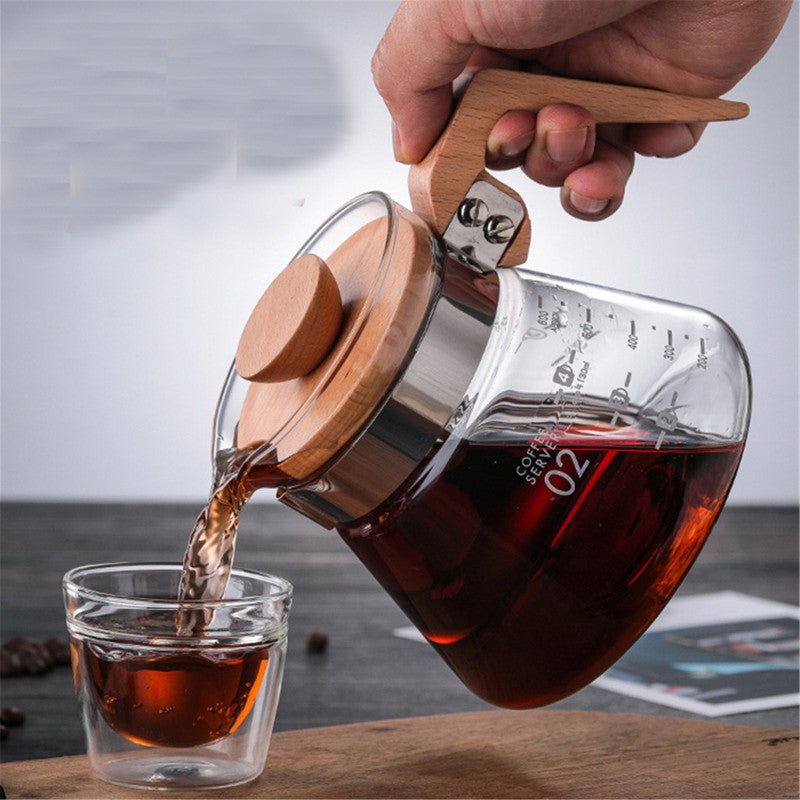 Borosilicate Glass Coffee Server 600ml: Premium Glass And Wood Material - Clear Scale For Easy Measuring, Comfy Solid Handle for Home Coffee Brewing - Image 4
