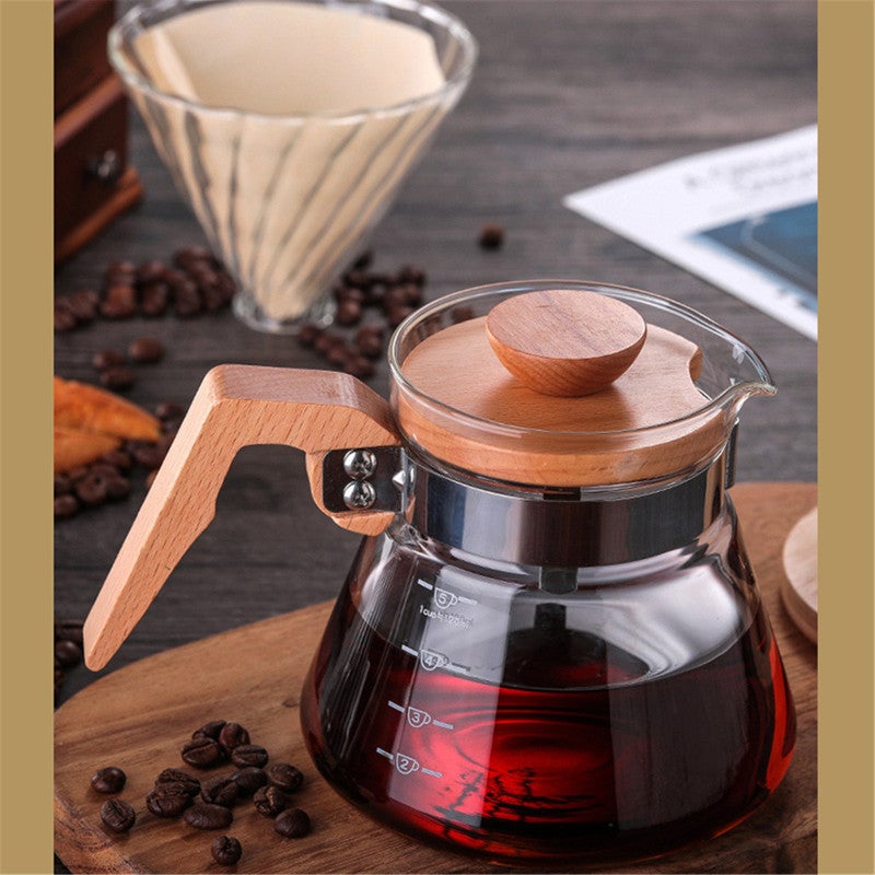 Borosilicate Glass Coffee Server 600ml: Premium Glass And Wood Material - Clear Scale For Easy Measuring, Comfy Solid Handle for Home Coffee Brewing - Image 3