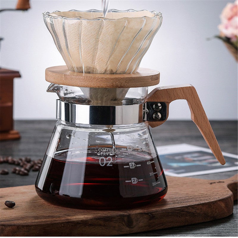 Borosilicate Glass Coffee Server 600ml: Premium Glass And Wood Material - Clear Scale For Easy Measuring, Comfy Solid Handle for Home Coffee Brewing - Image 5