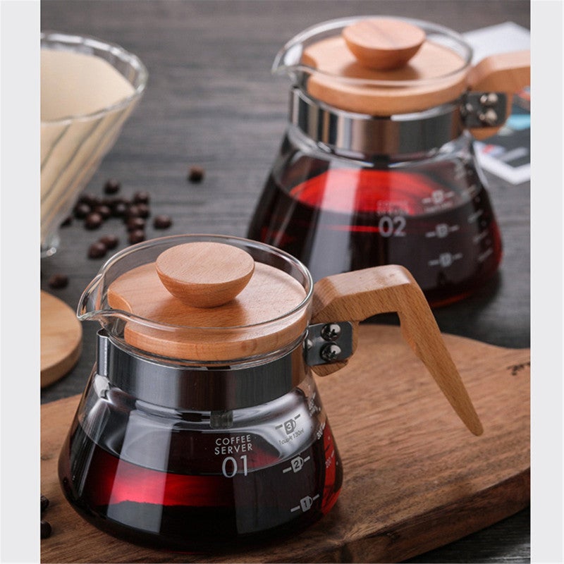 Borosilicate Glass Coffee Server 600ml: Premium Glass And Wood Material - Clear Scale For Easy Measuring, Comfy Solid Handle for Home Coffee Brewing - Image 2