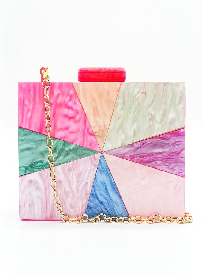 QTKJ Acrylic Evening Bag, Clutch Purses for Women, Colorful Geometry Motifs Crossbody Bag for Wedding Party(Color 2) - Image 3