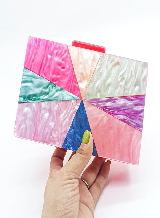 QTKJ Acrylic Evening Bag, Clutch Purses for Women, Colorful Geometry Motifs Crossbody Bag for Wedding Party(Color 2) - Image 5