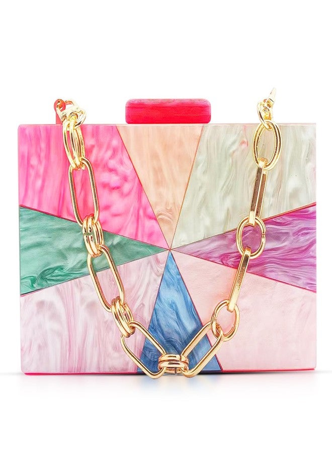 QTKJ Acrylic Evening Bag, Clutch Purses for Women, Colorful Geometry Motifs Crossbody Bag for Wedding Party(Color 2) - Image 1