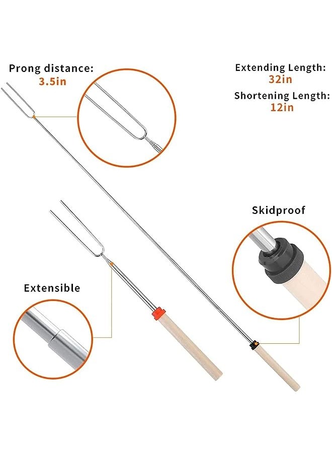 Yuroochii - Sticks, Stainless Steel Roasting Sticks With Wooden Handle, 32 Inch(81Cm) Extendable Bbq Forks Telescoping Smores Sticks For Fire Pit, Campfire - Image 1