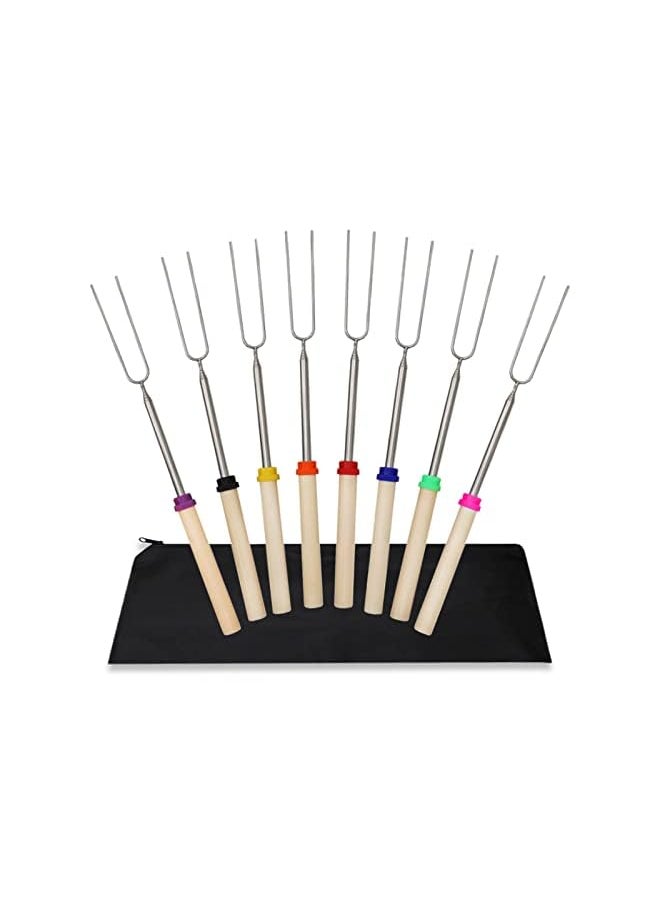 Yuroochii - Sticks, Stainless Steel Roasting Sticks With Wooden Handle, 32 Inch(81Cm) Extendable Bbq Forks Telescoping Smores Sticks For Fire Pit, Campfire - Image 1