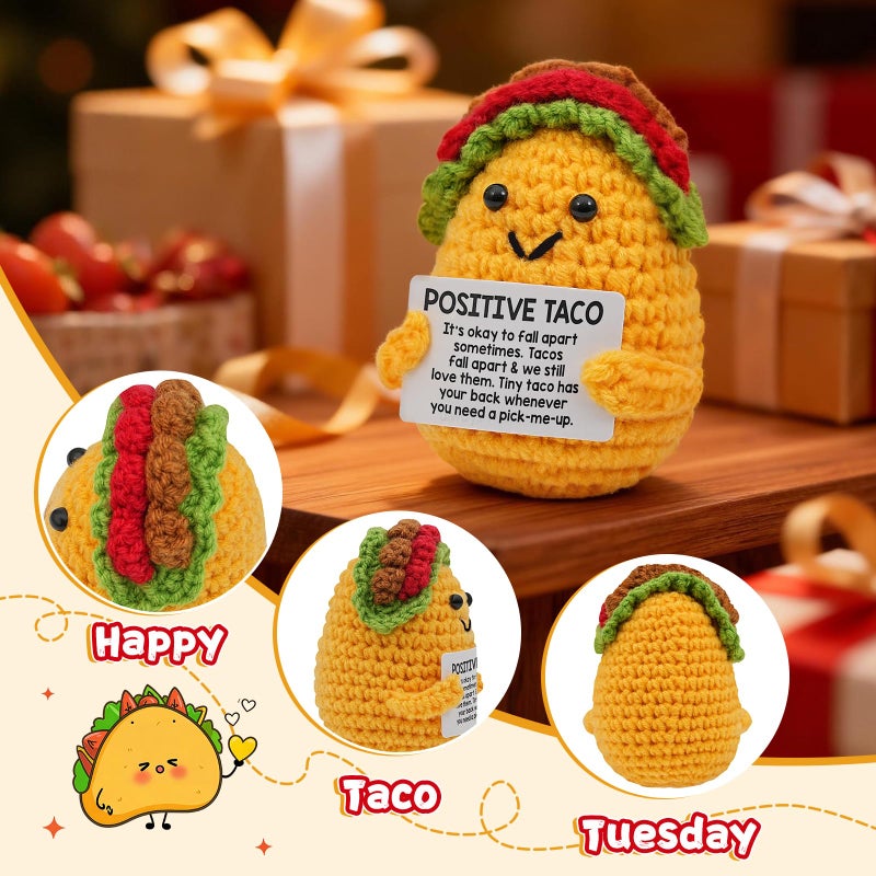 Wiz BBQT Emotional Support Plush Crochet TACO,Inspirational Self Care Get Well Birthday Gifts for Women Men Friend Mom Daughter Her Him Sister Coworker,Cute Home Desk Office Decor, Positive Crochet Animal Taco - Image 2