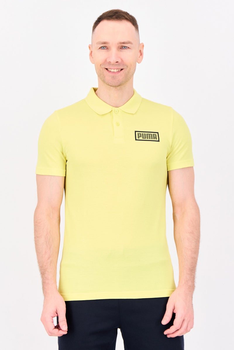 PUMA Men Regular Fit Brand Logo Short Sleeve Polo Shirt, Yellow - Image 1