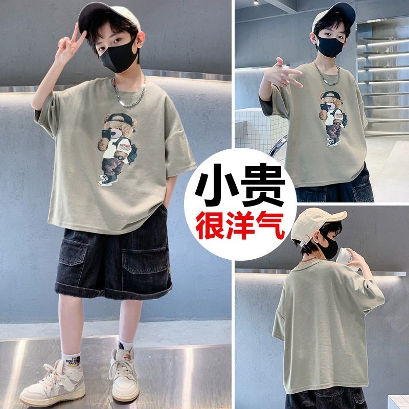 2025 Cotton Children'S Wear Short-Sleeved T-Shirt Large Children'S Round Neck Printed Casual Loose Half-Sleeved Top Trendy - Image 2
