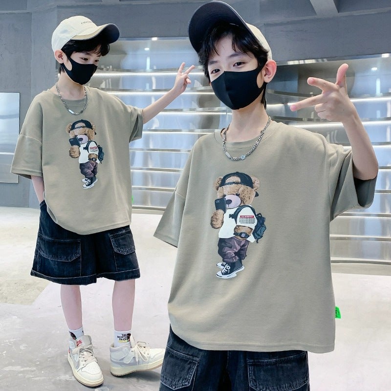 2025 Cotton Children'S Wear Short-Sleeved T-Shirt Large Children'S Round Neck Printed Casual Loose Half-Sleeved Top Trendy - Image 4