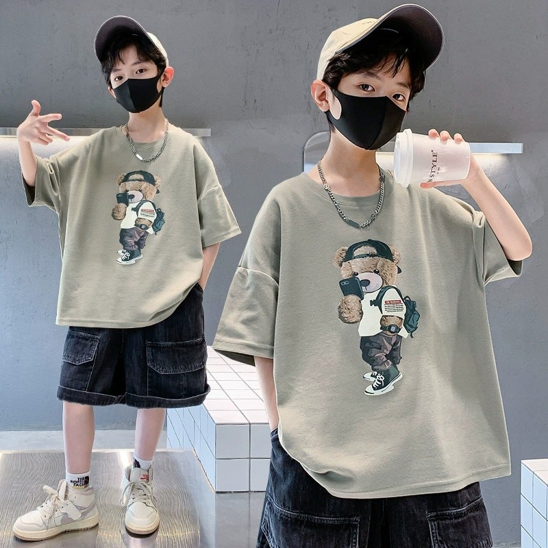 2025 Cotton Children'S Wear Short-Sleeved T-Shirt Large Children'S Round Neck Printed Casual Loose Half-Sleeved Top Trendy - Image 5