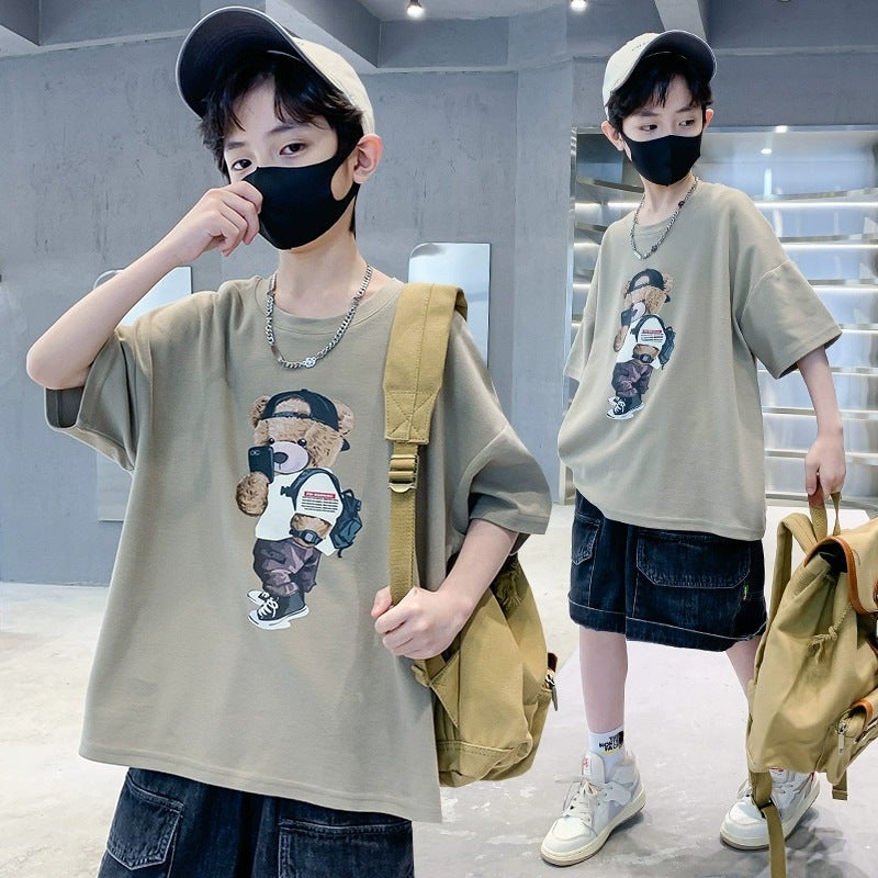 2025 Cotton Children'S Wear Short-Sleeved T-Shirt Large Children'S Round Neck Printed Casual Loose Half-Sleeved Top Trendy - Image 3