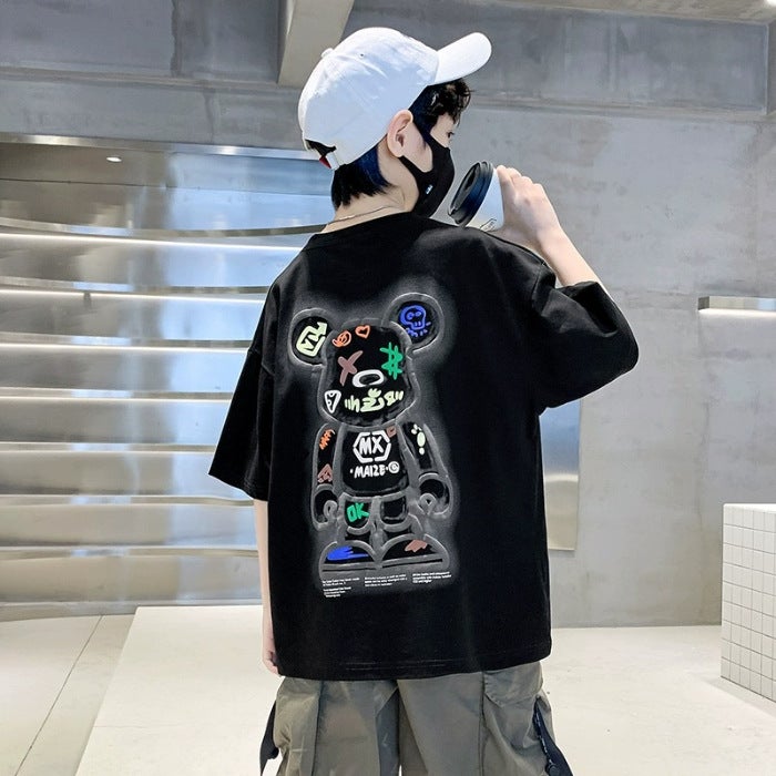 2025 Cotton Children'S Wear Short-Sleeved T-Shirt Large Children'S Round Neck Printed Casual Loose Half-Sleeved Top Trendy - Image 1