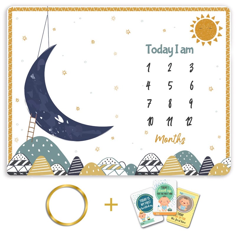 Custom Catch Monthly Milestone Blanket 1 to 12 Months Best for Newborn Boy Girl Multicolor Cotton Skin Friendly 1 Count - Image 1