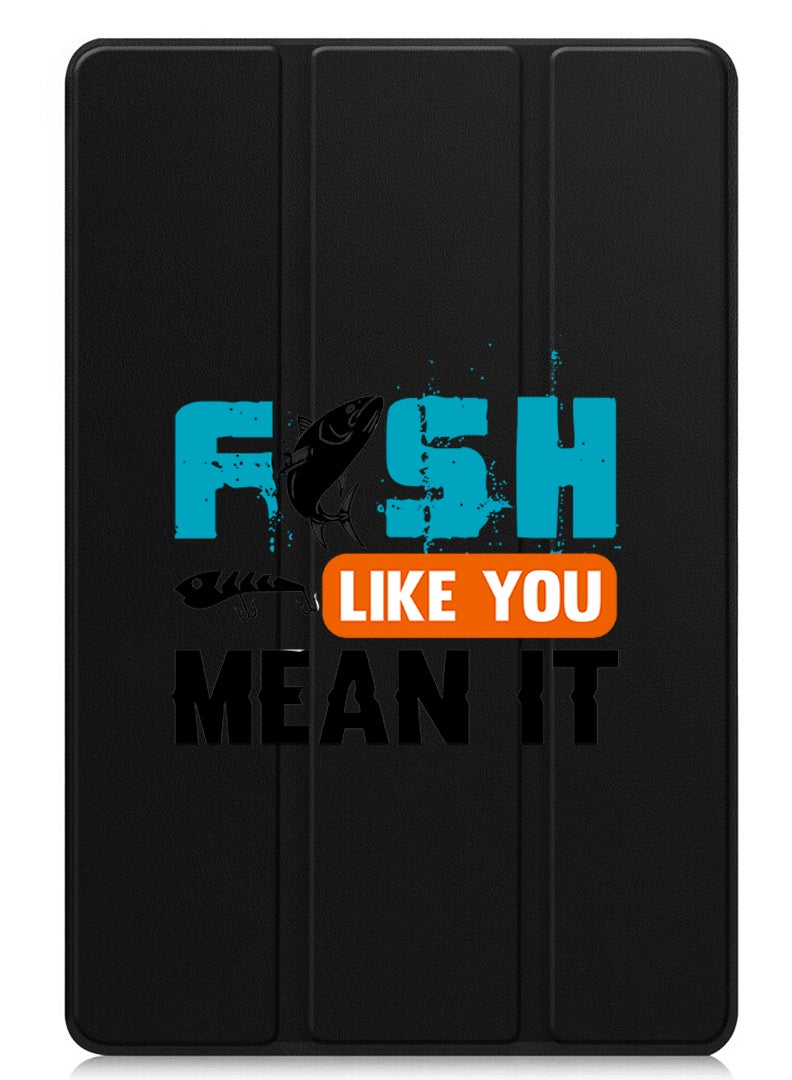 Theodor Protective Flip Case For Apple iPad mini 7th Generation (A17 Pro 2024 / Mini 6 2021 6th Generation) With Trifold Stand Auto Wake Sleep Shockproof Cover Fish like u mean it Black - Image 1