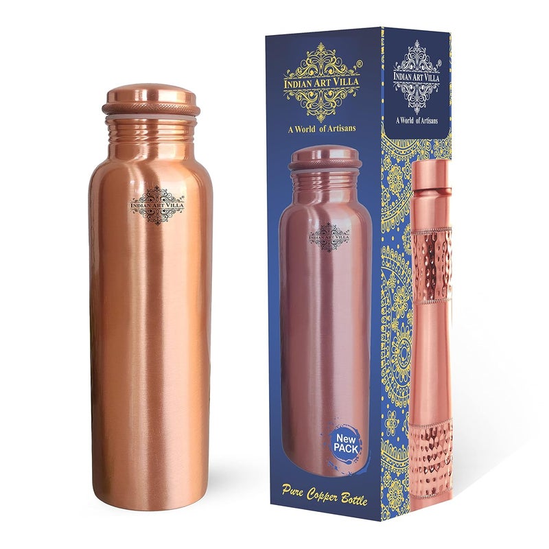 INDIAN ART VILLA Indian Art Villa Copper Matt Finish Lacquer Coated Water Bottle 1000 ML Pure Copper Bottle with Ayurvedic Health Benefits Drinkware for Home Office Travel Yoga and Gifting  - Image 1