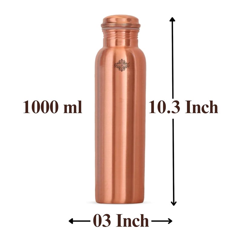 INDIAN ART VILLA Indian Art Villa Copper Matt Finish Lacquer Coated Water Bottle 1000 ML Pure Copper Bottle with Ayurvedic Health Benefits Drinkware for Home Office Travel Yoga and Gifting  - Image 5