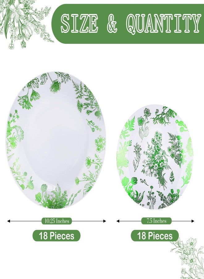 Kochorie 36 Pieces White & Green Floral Disposable Plastic Plates, 10.25" and 7.5" Dinner and Dessert Plates Serving Dish Tray Heavy Duty Party Tableware Supplies for Weddings Birthdays - Image 2