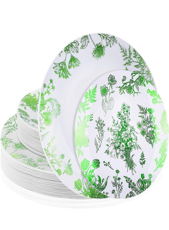 Kochorie 36 Pieces White & Green Floral Disposable Plastic Plates, 10.25" and 7.5" Dinner and Dessert Plates Serving Dish Tray Heavy Duty Party Tableware Supplies for Weddings Birthdays - Image 1