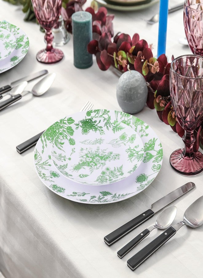 Kochorie 36 Pieces White & Green Floral Disposable Plastic Plates, 10.25" and 7.5" Dinner and Dessert Plates Serving Dish Tray Heavy Duty Party Tableware Supplies for Weddings Birthdays - Image 5