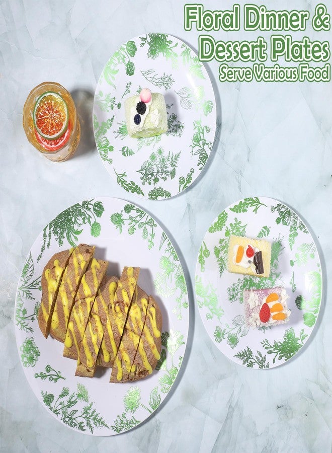 Kochorie 36 Pieces White & Green Floral Disposable Plastic Plates, 10.25" and 7.5" Dinner and Dessert Plates Serving Dish Tray Heavy Duty Party Tableware Supplies for Weddings Birthdays - Image 4