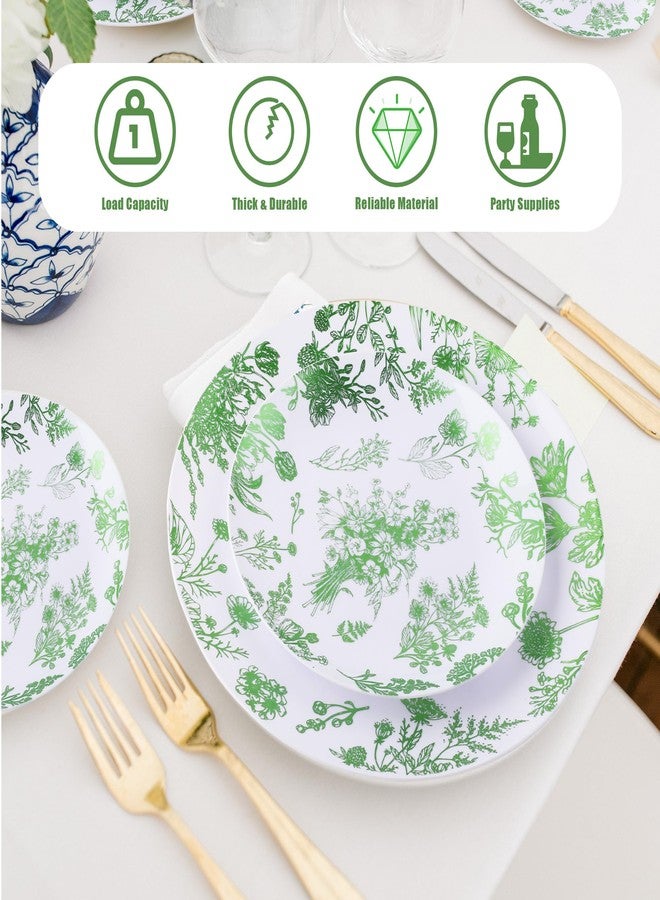 Kochorie 36 Pieces White & Green Floral Disposable Plastic Plates, 10.25" and 7.5" Dinner and Dessert Plates Serving Dish Tray Heavy Duty Party Tableware Supplies for Weddings Birthdays - Image 3