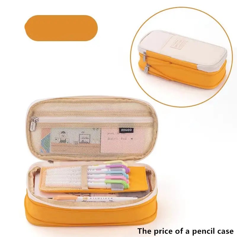 Korean Style Pencil Case Ins Japanese and Korean Style Macaron Color-matching Retractable Large Capacity Upgraded Pencil Case Stationery Case Foreign Trade canvas yellow 