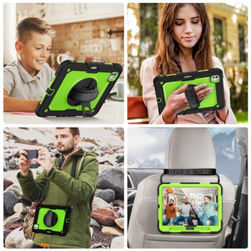 11 حافظة 2024 موديل A2836/A2837/A3006 لجهاز iPad Pro: حافظة سوداء متينة مقاومة للصدمات من البولي كربونات مع واقي شاشة، حامل، حزام يد، حزام كتف، قلم Apple Pencil Pro يدعم الشحن - Image 5