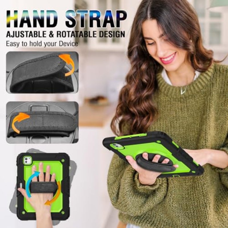 11 حافظة 2024 موديل A2836/A2837/A3006 لجهاز iPad Pro: حافظة سوداء متينة مقاومة للصدمات من البولي كربونات مع واقي شاشة، حامل، حزام يد، حزام كتف، قلم Apple Pencil Pro يدعم الشحن - Image 4