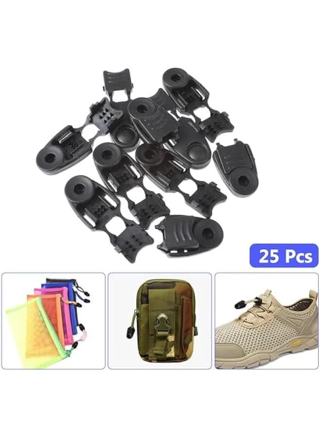 25PCS Zipper Pull Cord Ends Clips, Paracord Accessories Shoe Lace Lock Cord Plastic Draw String Clip Zipper Pull Tab for Backpack Running Shoe DIY Replacement Zipper Stopper  - Image 2