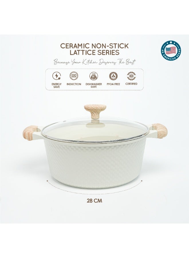 VAV GET Healthy & Safe 28 CM Deep Casserole with Lid + Steamer – Lattice Series Ceramic Non-Stick, Induction Ready - Image 2