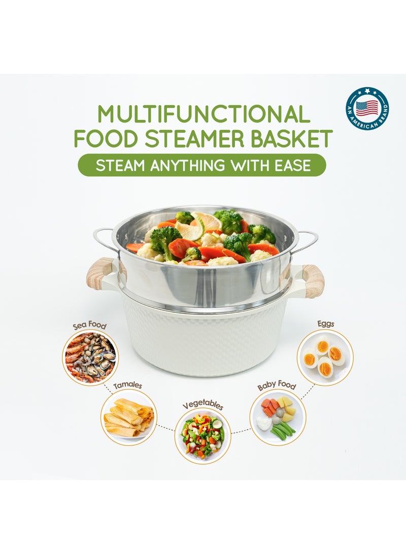 VAV GET Healthy & Safe 28 CM Deep Casserole with Lid + Steamer – Lattice Series Ceramic Non-Stick, Induction Ready - Image 3