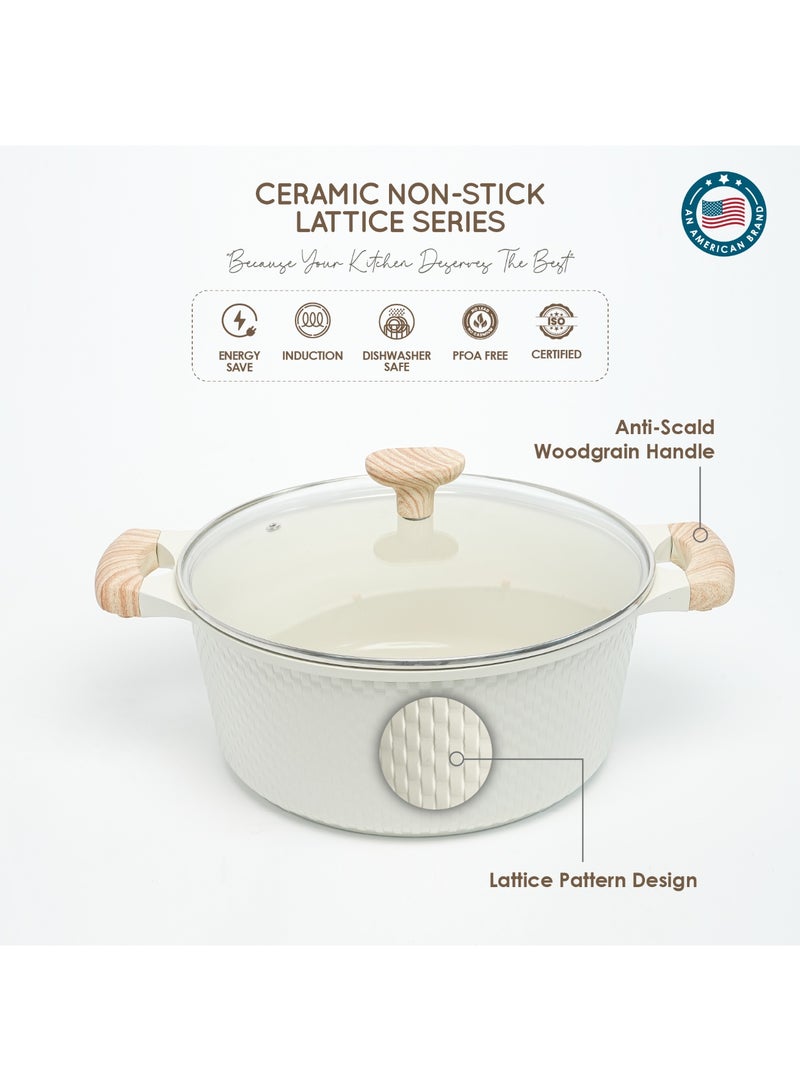 VAV GET Healthy & Safe 28 CM Deep Casserole with Lid + Steamer – Lattice Series Ceramic Non-Stick, Induction Ready - Image 4