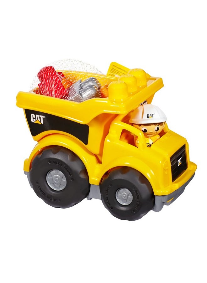 MEGA - Bloks Cat Building Blocks Toy Fisher Price Lil Dump Truck With 7 Pieces 1 Figure Yellow Gift Ideas For Kids - Image 1