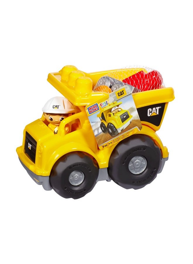 MEGA - Bloks Cat Building Blocks Toy Fisher Price Lil Dump Truck With 7 Pieces 1 Figure Yellow Gift Ideas For Kids - Image 1