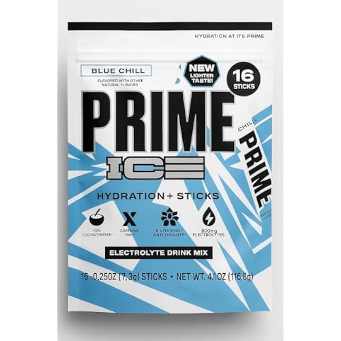 PRIME HYDRATION ICE Sticks, Hydration Powder Single Serve Sticks, Electrolyte Powder On The Go, 250mg BCAAs, B Vitamins, Antioxidants, Low Sugar, Caffeine-Free, Vegan, 16 Sticks - Image 1