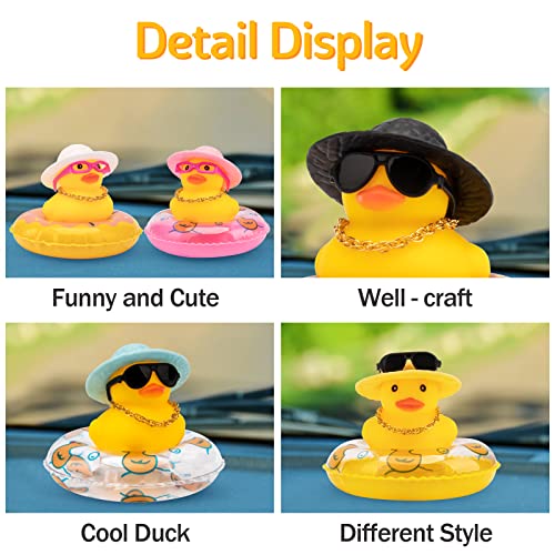 wonuu Car Rubber Duck Decoration Car Dashboard Ornament Accessories with Mini Sun Hat Swim Ring Necklace and Sunglasses (A-Blue Straw Hat&Transparent) - Image 2