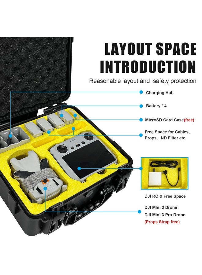FPVtosky Hard Case For Dji Mini 3/ Mini 3 Pro, Waterproof Dji Mini 3 / Mini 3 Pro Case, Fits Dji Rc Controller, Free Props Strap And Microsd Card Case Included [Case Only]  - Image 2