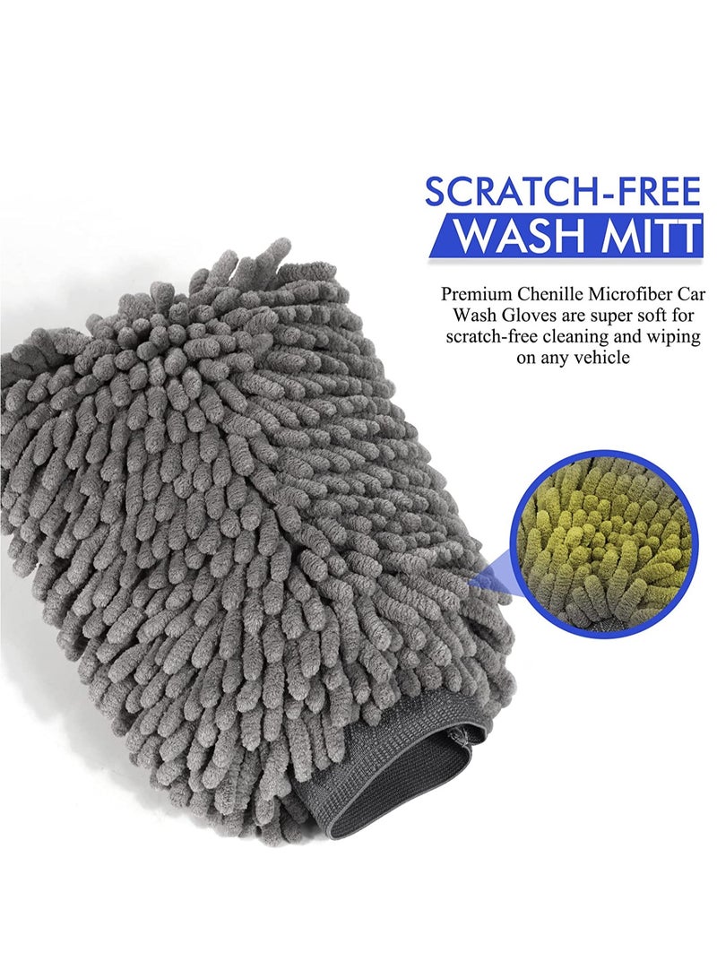Generic Large Size Car Wash Mitt-Premium Chenille Microfiber Wash Glove and Microfiber Towels - Lint Free（2 Towels+2 Mitts)  - Image 2