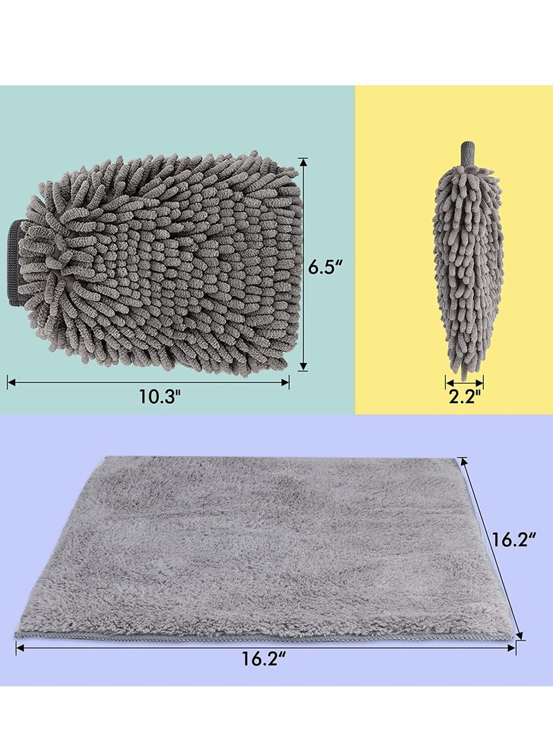 Generic Large Size Car Wash Mitt-Premium Chenille Microfiber Wash Glove and Microfiber Towels - Lint Free（2 Towels+2 Mitts)  - Image 3