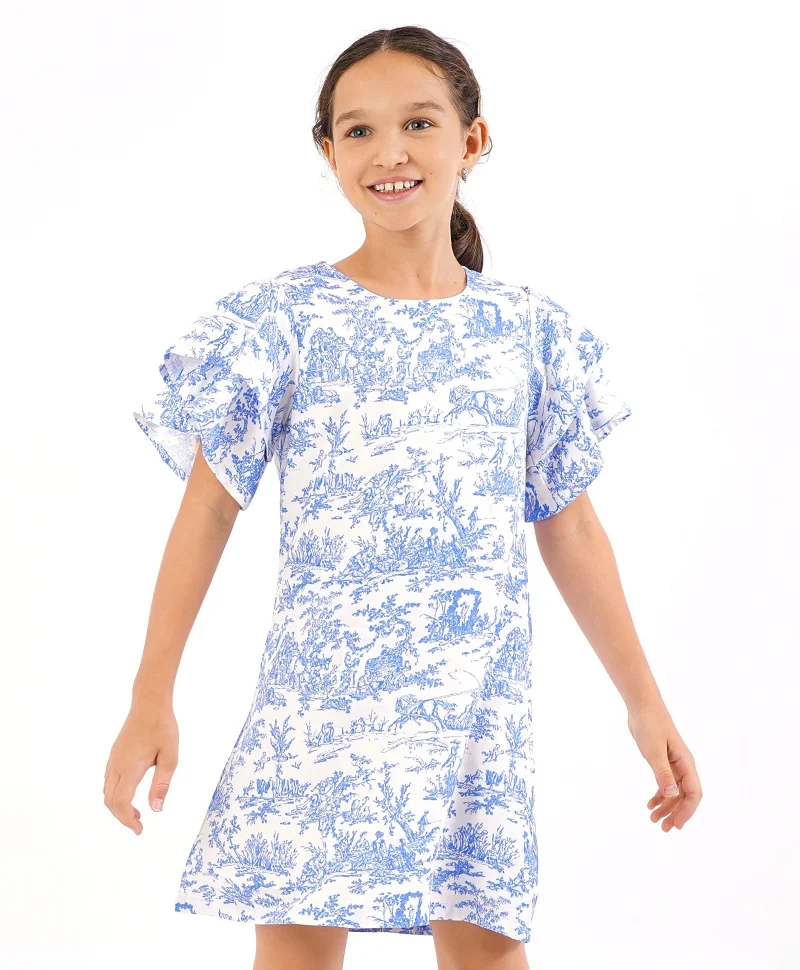 Primo Gino Primo Gino Short Sleeves Printed Dress - Blue